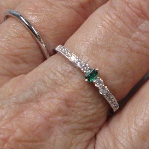 Dainty Emerald Sterling Silver Ring>Birthstone, Minimalist, Promise, Engagement